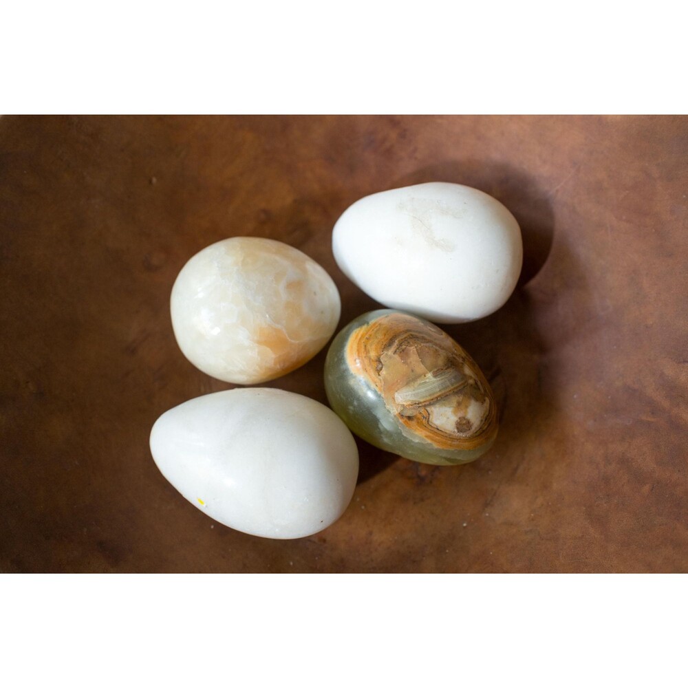 Lot of 4 Earth Toned 2.5" Marble Eggs Alabaster Green Marble some damage